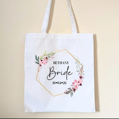 Personalised Bridesmaid Tote Bag Bridal Party Gift Favour Maid Of Honour Gift Bag Bride to be Bridal Shower Bag Custom Name Date