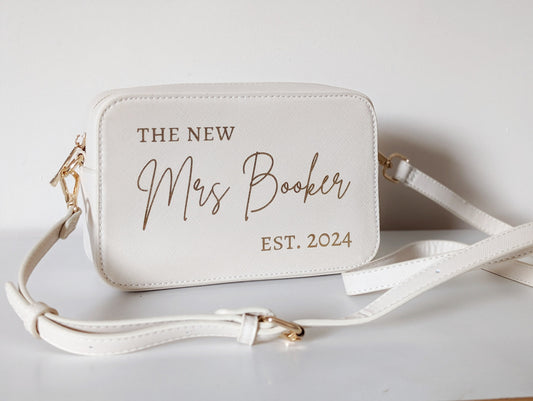 Personalised Wedding Crossover Bridal Bag New Mrs Gift Honeymoon Purse Ladies Handbag Custom Name Just Married Present For Wife Bride to be
