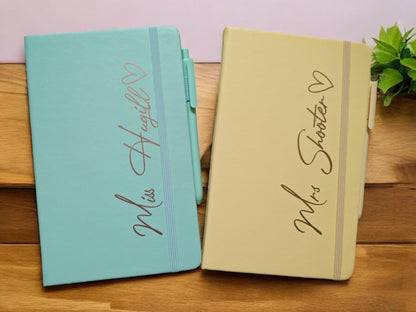 Personalised Notebook Hardback A5 Lined Pages With Free Pen Custom Name Jotter Bridesmaid Birthday Business Journal Bridal Organiser