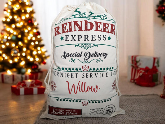 Personalised Christmas Santa Sack Stocking Presents Bag Christmas Eve Gift Name North Pole Mail 50cm x 70cm