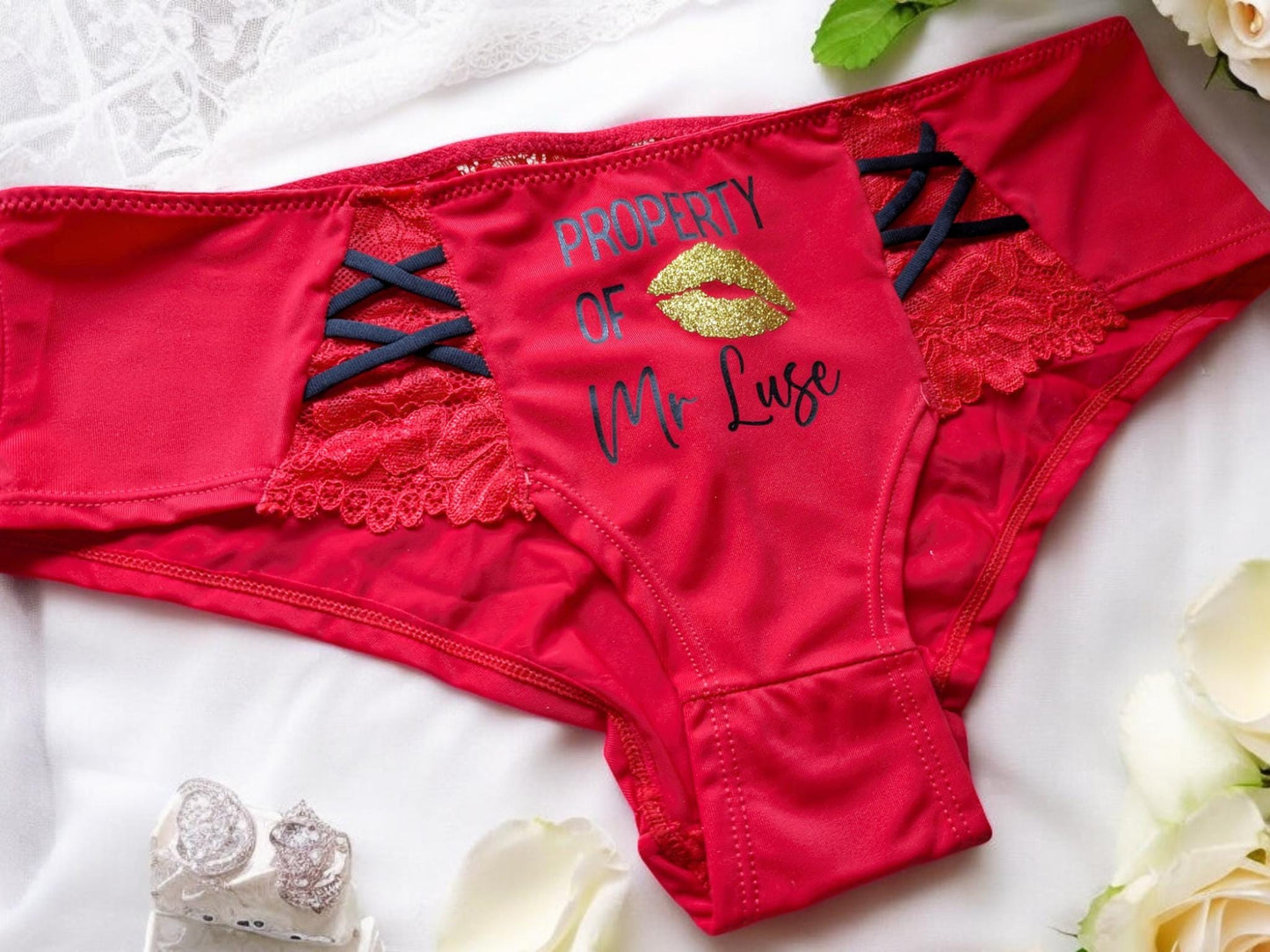Personalised Property of Ladies Panties Valentine's day gift for her Novelty present Custom Underwear Red