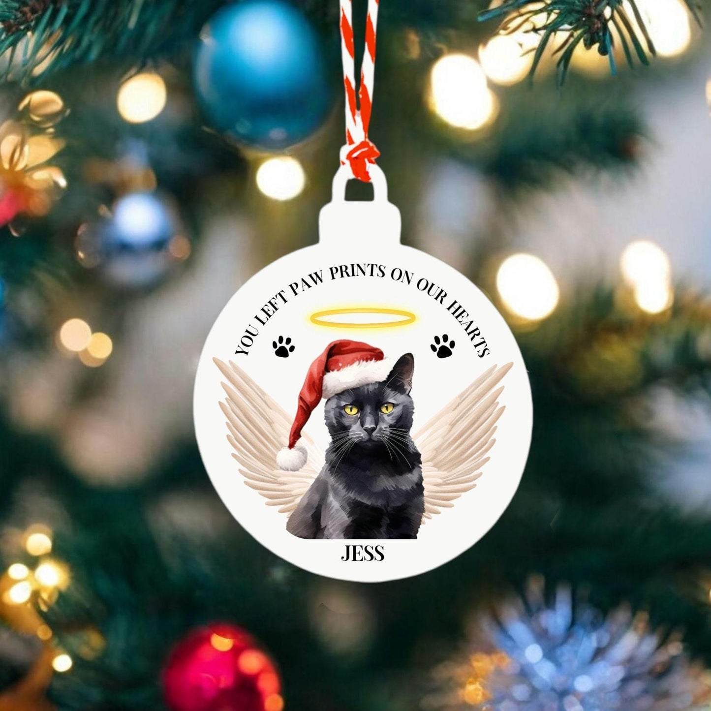 Personalised Cat Christmas Tree Decoration In Memory Of Pet Hanging Decor Bauble Paw Prints On Our Hearts Sentimental Gift Keepsake