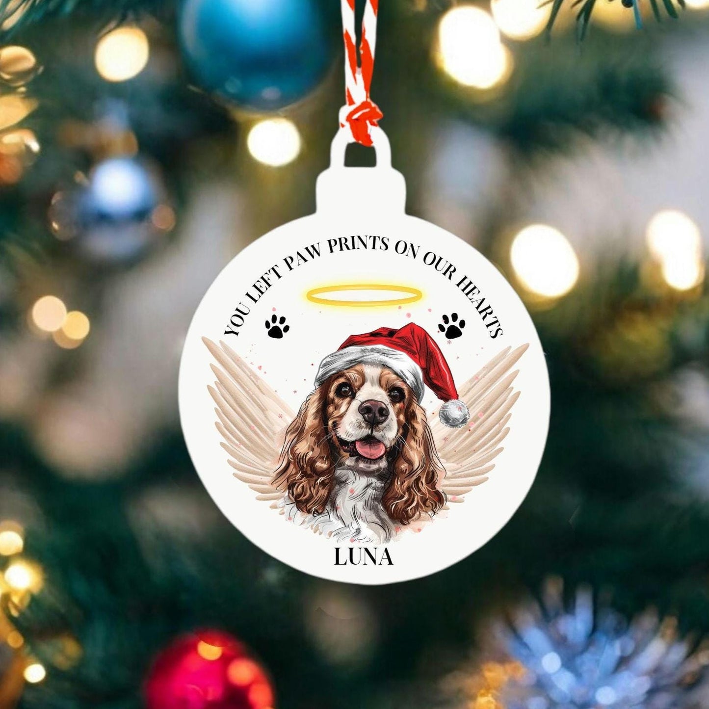Personalised Dog Christmas Tree Decoration In Memory Of Pet Hanging Decor Bauble Paw Prints On Our Hearts Sentimental Gift Keepsake