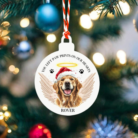 Personalised Dog Christmas Tree Decoration In Memory Of Pet Hanging Decor Bauble Paw Prints On Our Hearts Sentimental Gift Keepsake