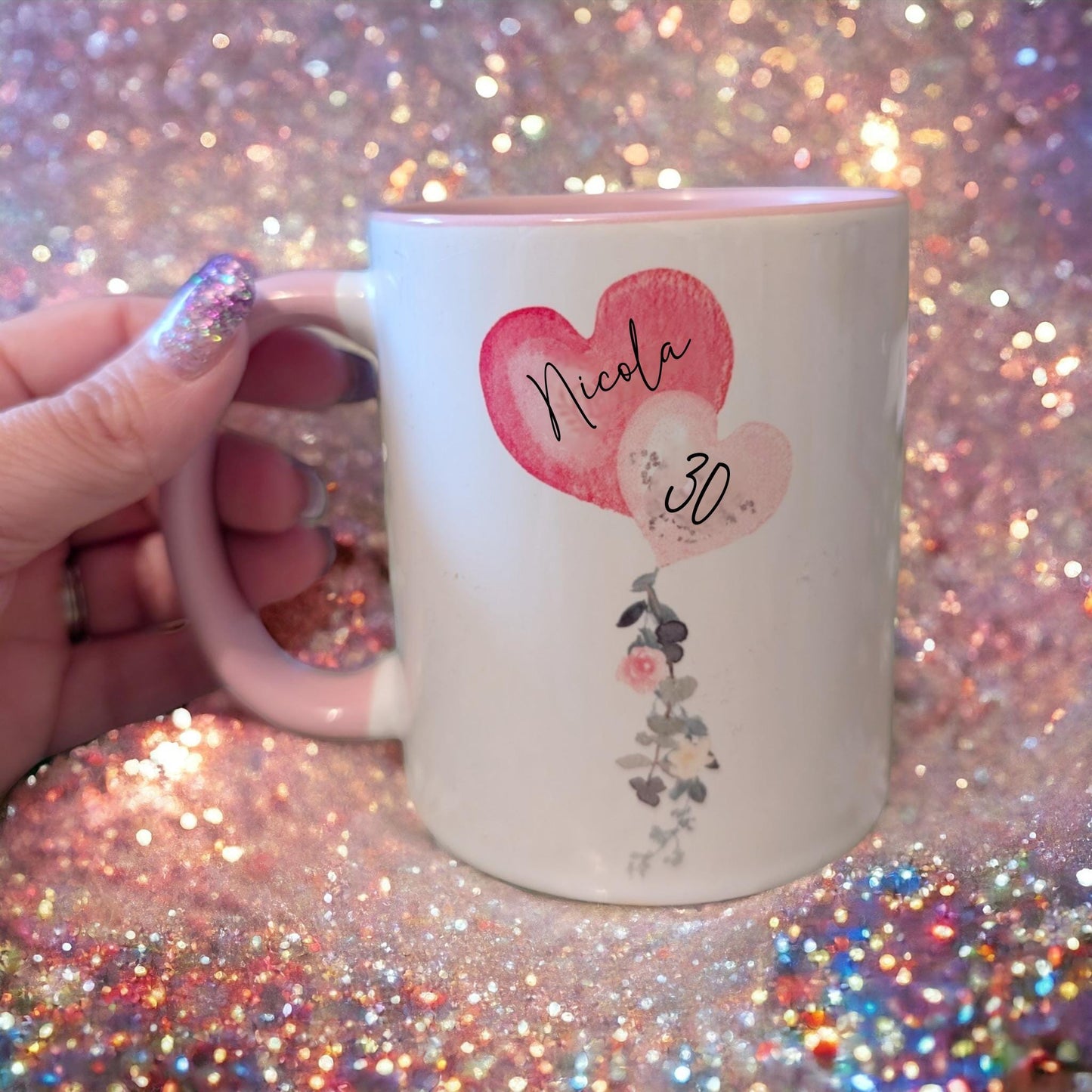 Personalised Mug Birthday Pink Balloon Cup Gift For Her, 18th, 21st, 30th, 40th, 50th, 60th Birthday Present Girlfriend Wife Best Friend