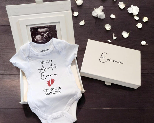 Personalised Pregnancy Announcement Vest Scan Photo Boxed Grandparents To Be You're Going To Be Nana Grandad Auntie Uncle