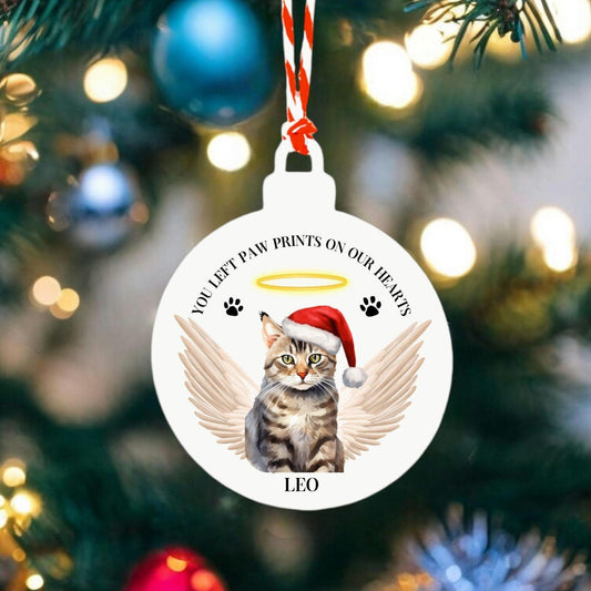 Personalised Cat Christmas Tree Decoration In Memory Of Pet Hanging Decor Bauble Paw Prints On Our Hearts Sentimental Gift Keepsake