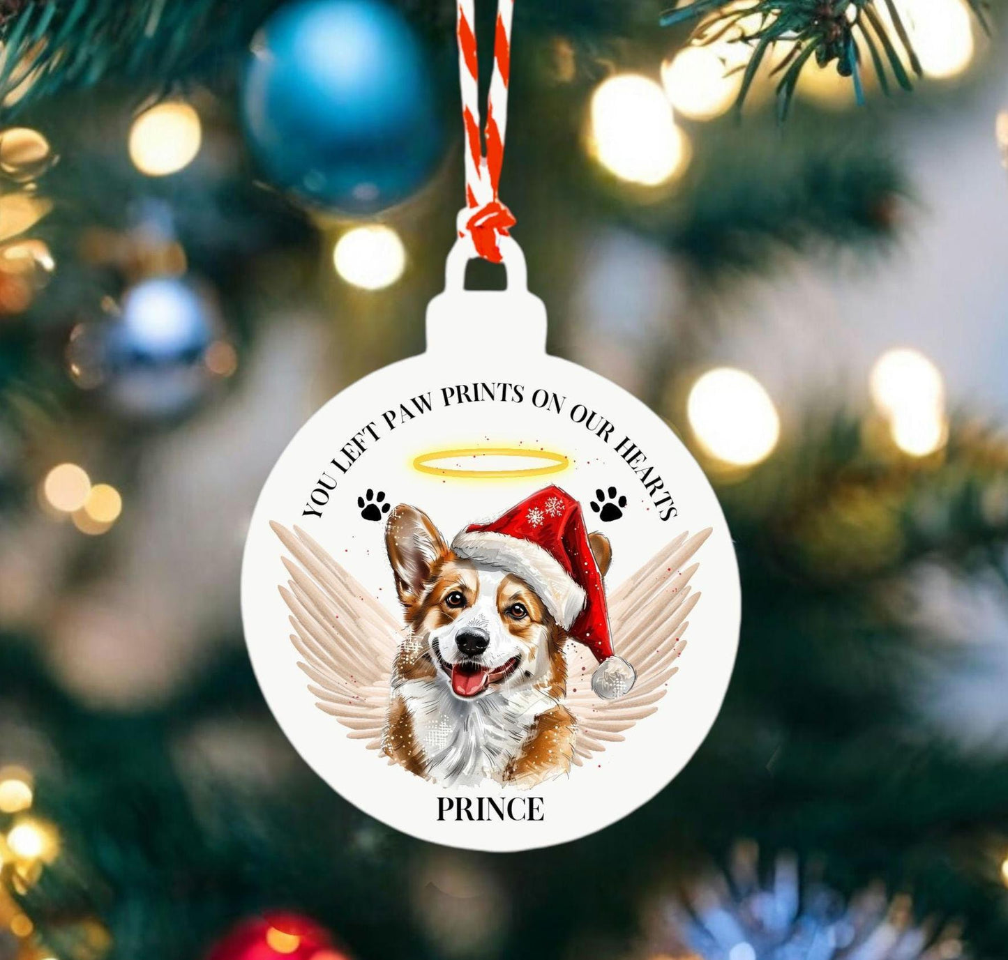 Personalised Dog Christmas Tree Decoration In Memory Of Pet Hanging Decor Bauble Paw Prints On Our Hearts Sentimental Gift Keepsake