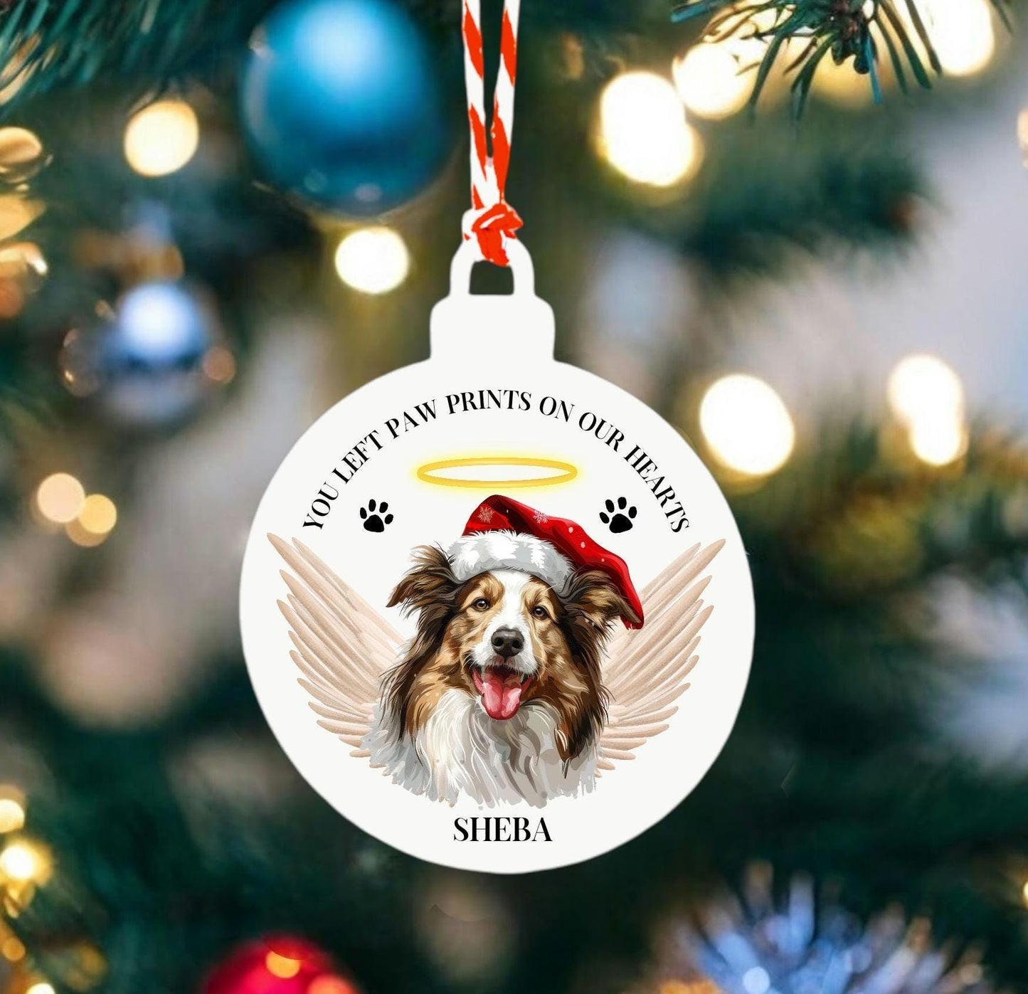 Personalised Dog Christmas Tree Decoration In Memory Of Pet Hanging Decor Bauble Paw Prints On Our Hearts Sentimental Gift Keepsake
