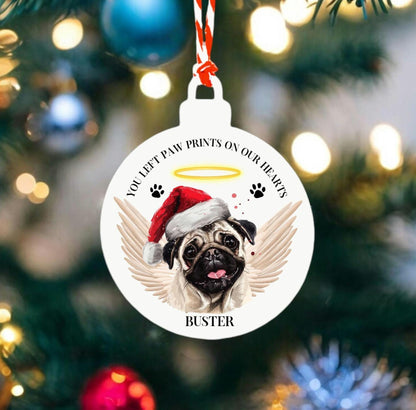 Personalised Dog Christmas Tree Decoration In Memory Of Pet Hanging Decor Bauble Paw Prints On Our Hearts Sentimental Gift Keepsake