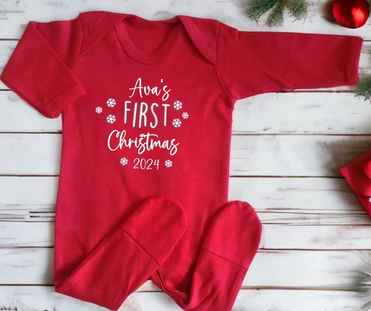 Personalised Baby's First Christmas Sleepsuit Hat Set My 1st Xmas Gift New Baby Cotton Romper Christmas Eve Christmas Day Outfit