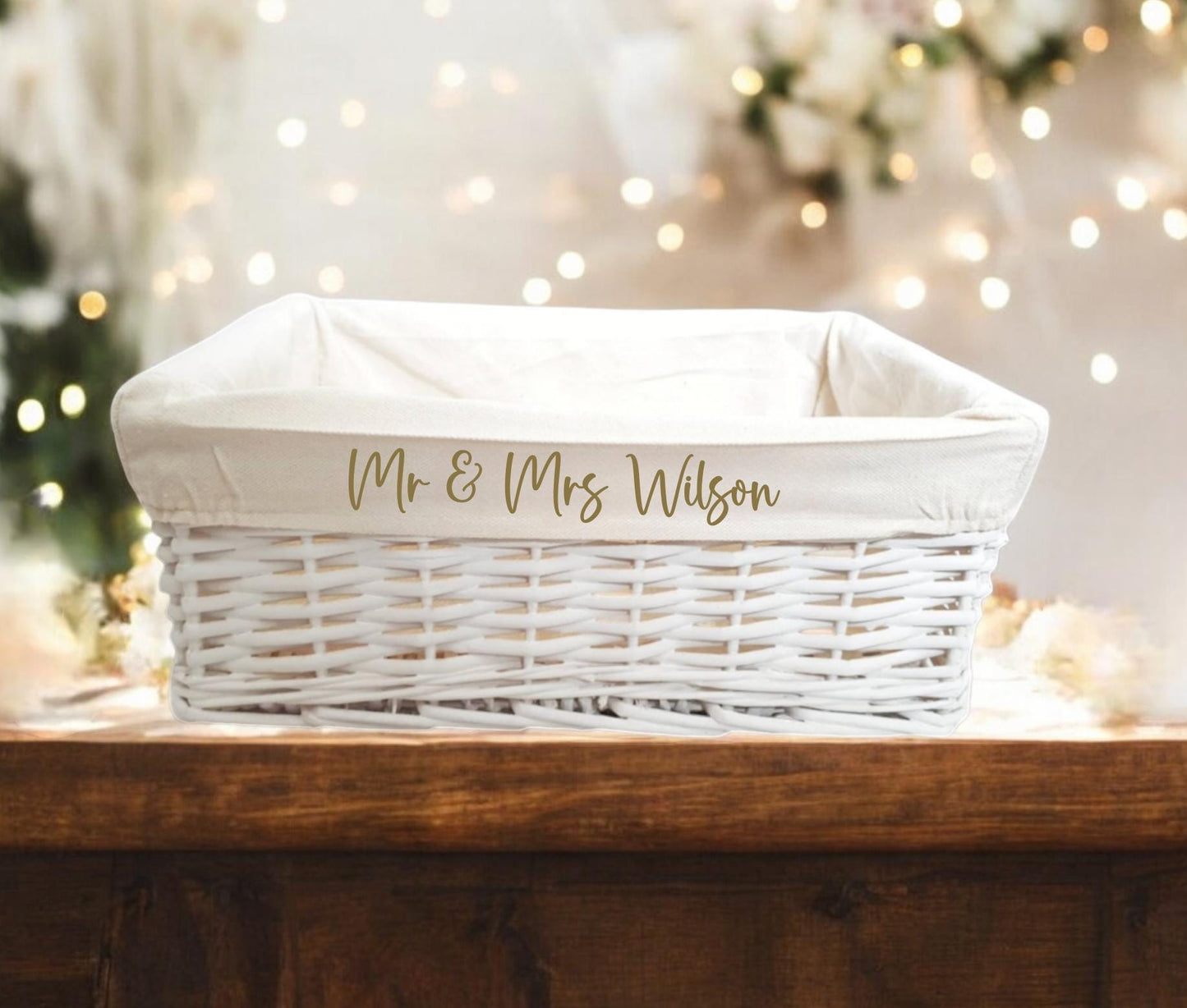 Personalised Baby Storage Basket White Wicker Cotton Liner Gift Nursery Decor Organiser Boy Girl Neutral Gift Hamper box Choice of Sizes