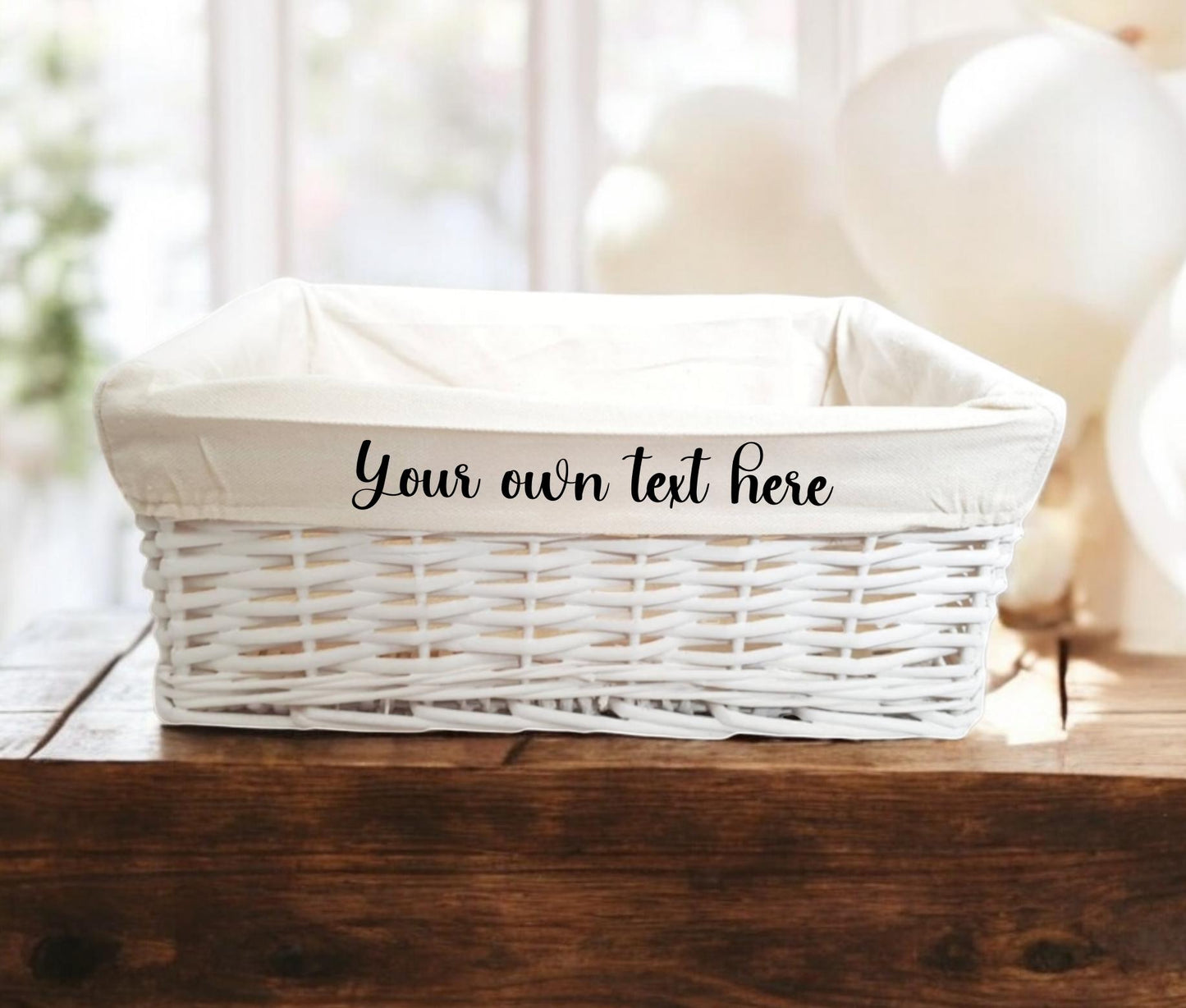 Personalised Gift Hamper Basket Baby Wedding Bridal Christmas Christening White Wicker Storage Cotton Liner Organiser box Choice of Size