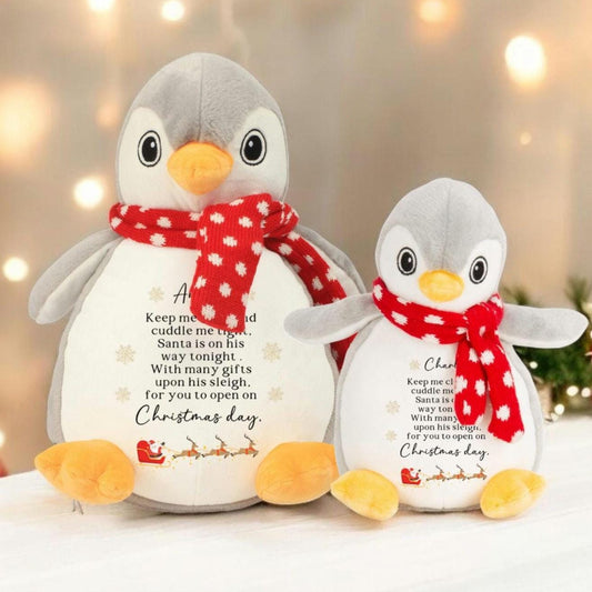 Personalized Christmas Penguin Plush Toy: Festive Poem Gift, Two Sizes