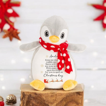 Personalized Christmas Penguin Plush Toy: Festive Poem Gift, Two Sizes