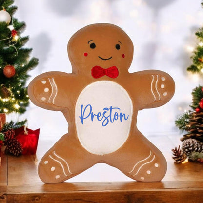 Personalised Christmas Soft Toy Squidgy Plush Gingerbread Man Christmas Eve Gift Kids Custom Cushion Pillow Toy 25cm