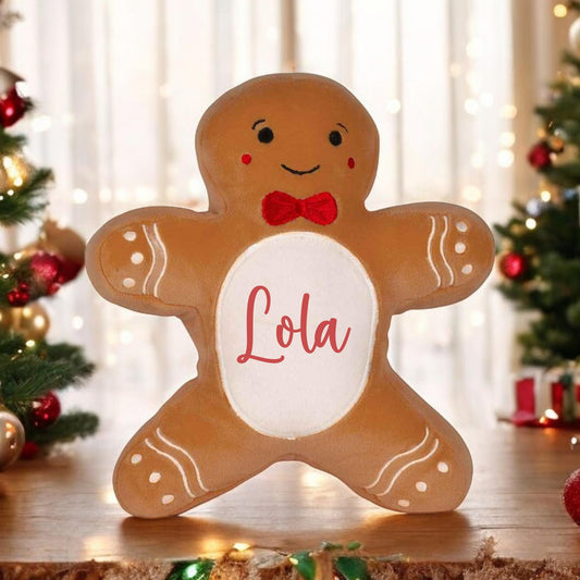Personalised Christmas Soft Toy Squidgy Plush Gingerbread Man Christmas Eve Gift Kids Custom Cushion Pillow Toy 25cm