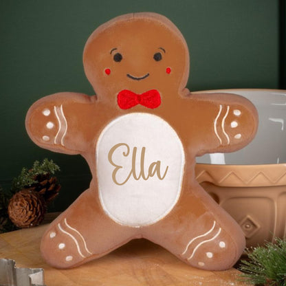Personalised Christmas Soft Toy Squidgy Plush Gingerbread Man Christmas Eve Gift Kids Custom Cushion Pillow Toy 25cm