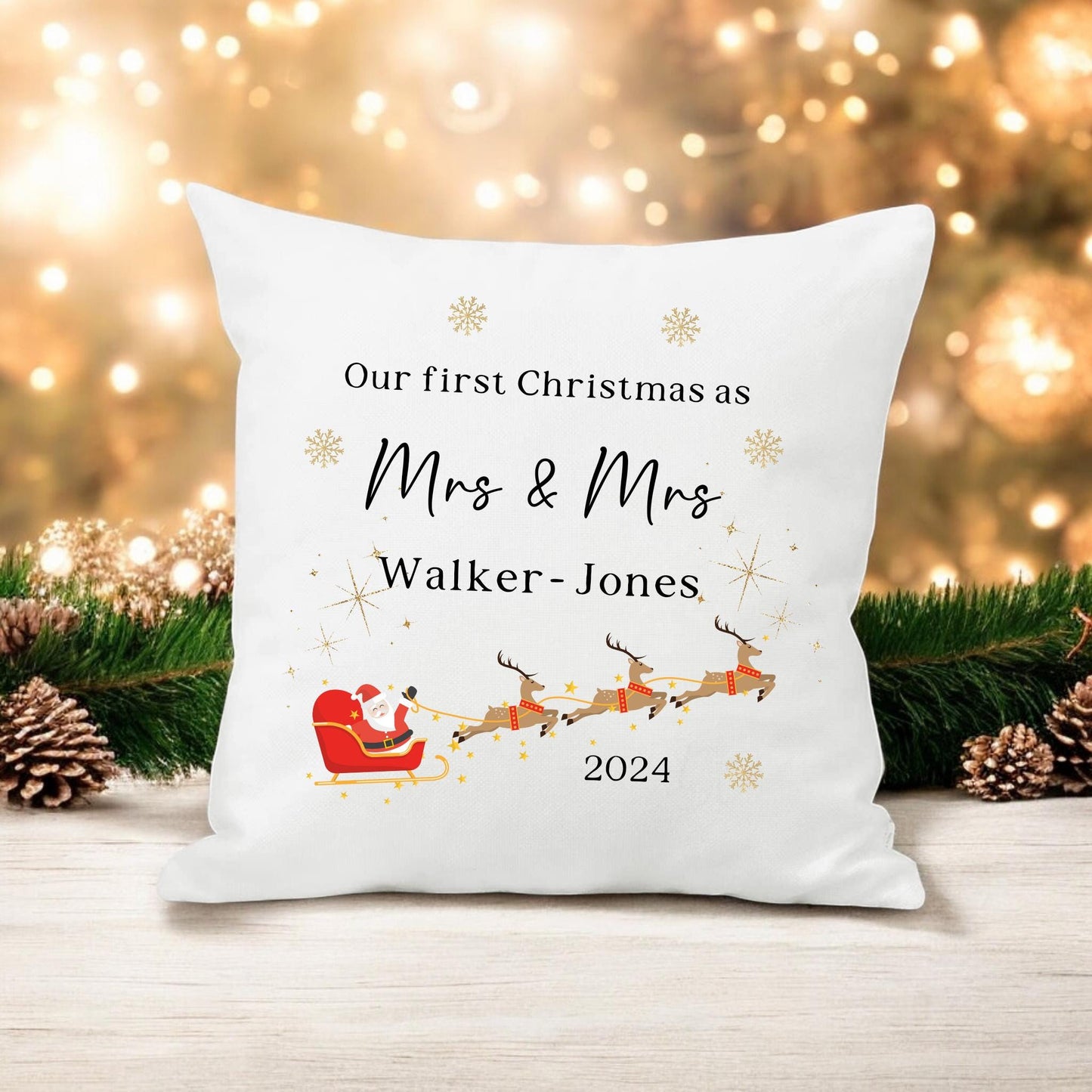 First Christmas as Mr and Mrs Cushion Mr and Mr Pillow Mrs and Mrs Decor Xmas Gift Newlywed 30cm X 30cm Cover Only or Cover and Insert