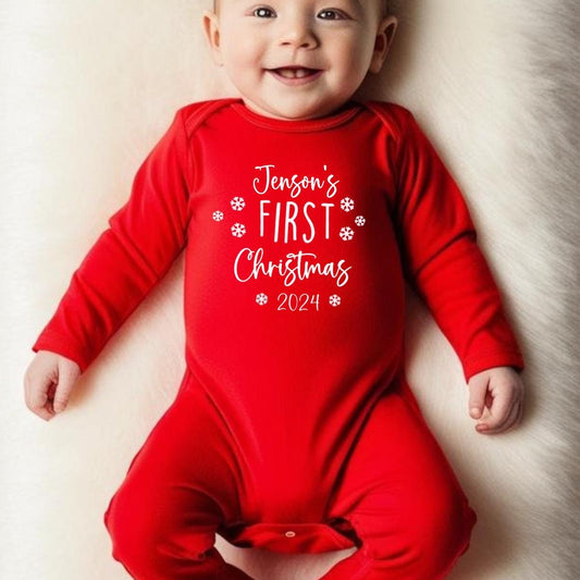 Personalised Baby's First Christmas Sleepsuit Hat Set My 1st Xmas Gift New Baby Cotton Red Gold White Silver Baby Outfit Christmas Eve