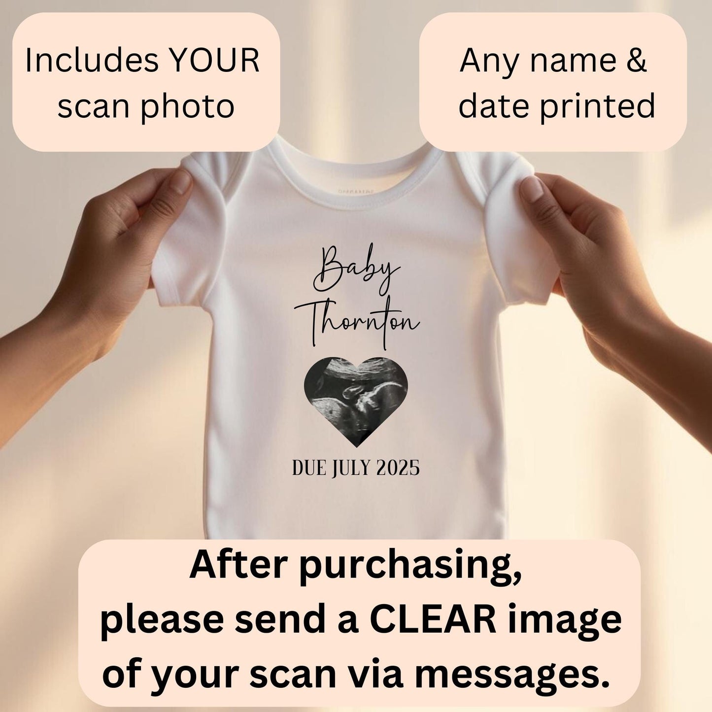 Personalised Pregnancy Announcement Scan Photo Bodysuit New Baby Coming Soon Pregnancy Reveal