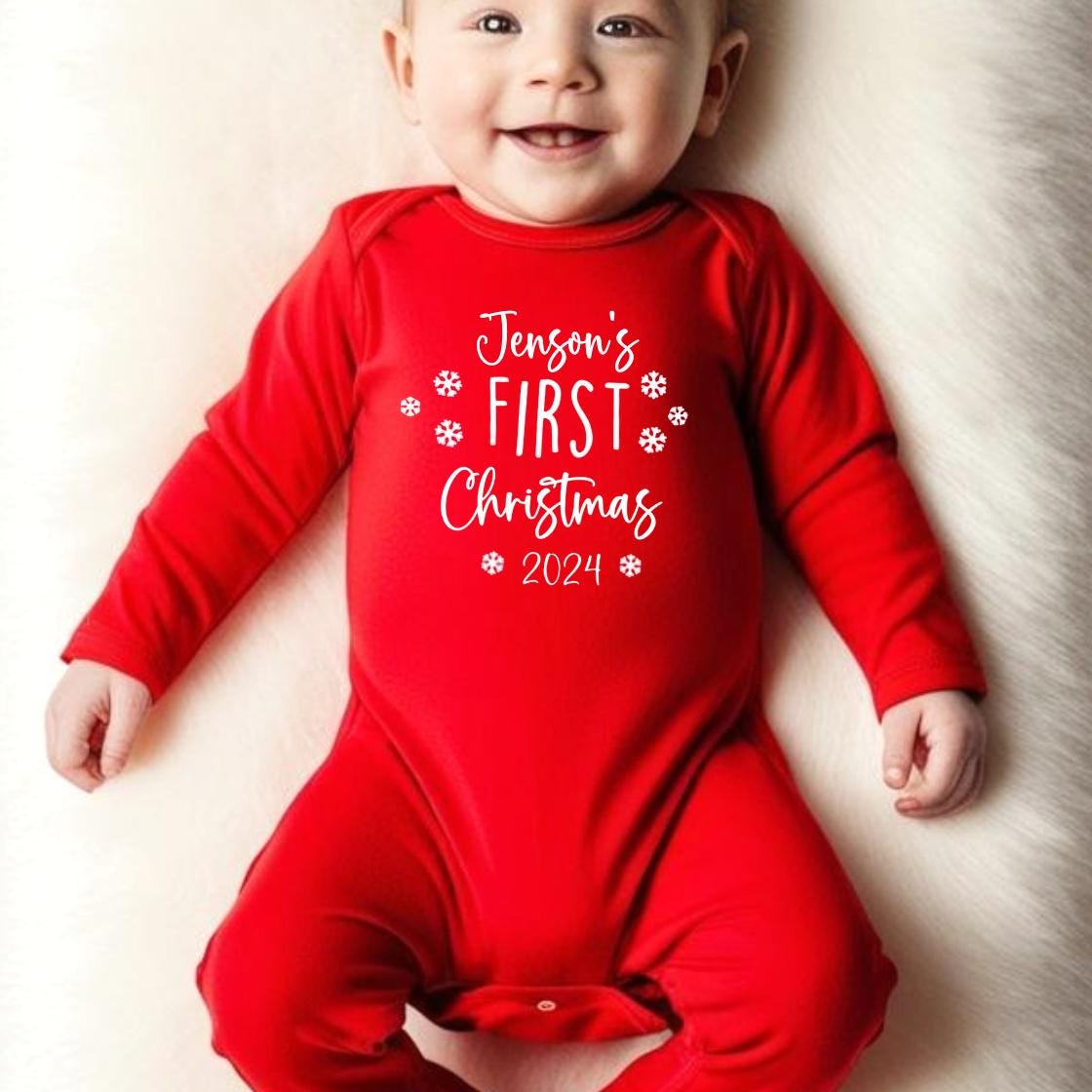 Personalised Baby's First Christmas Sleepsuit Hat Set My 1st Xmas Gift New Baby Cotton Romper Christmas Eve Christmas Day Outfit