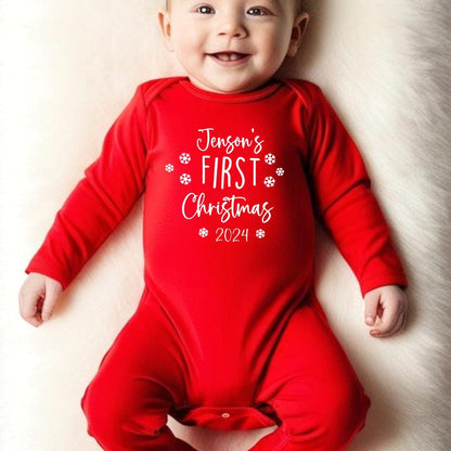 Personalised Baby's First Christmas Sleepsuit Hat Set My 1st Xmas Gift New Baby Cotton Romper Christmas Eve Christmas Day Outfit