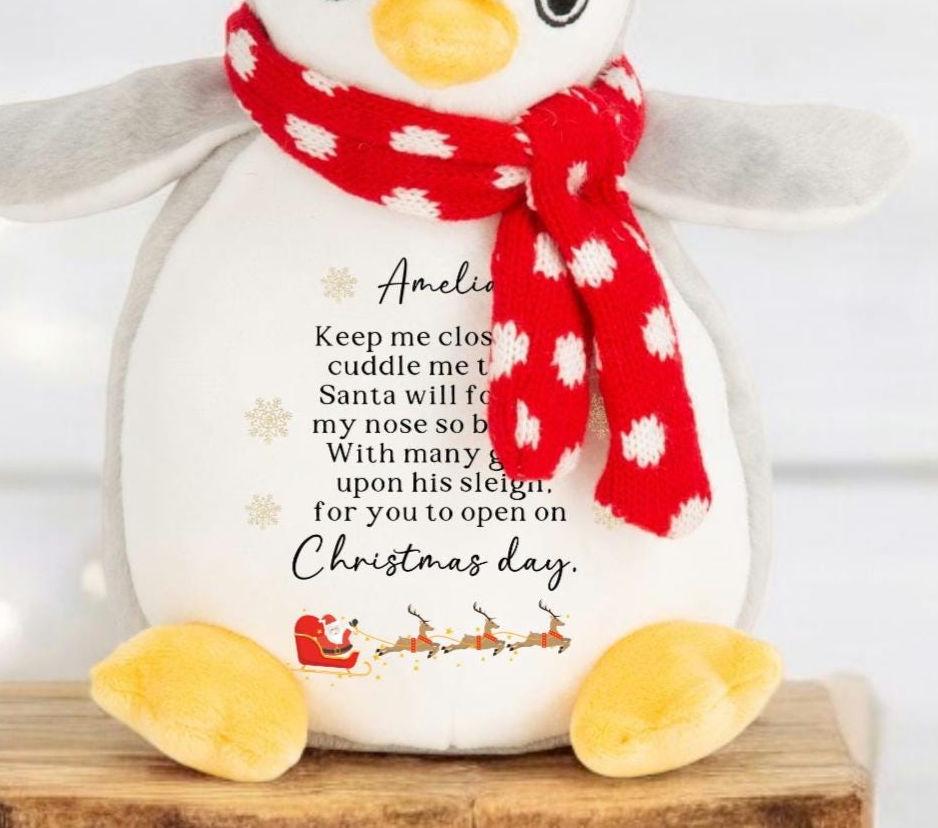 Personalized Christmas Penguin Plush Toy: Festive Poem Gift, Two Sizes