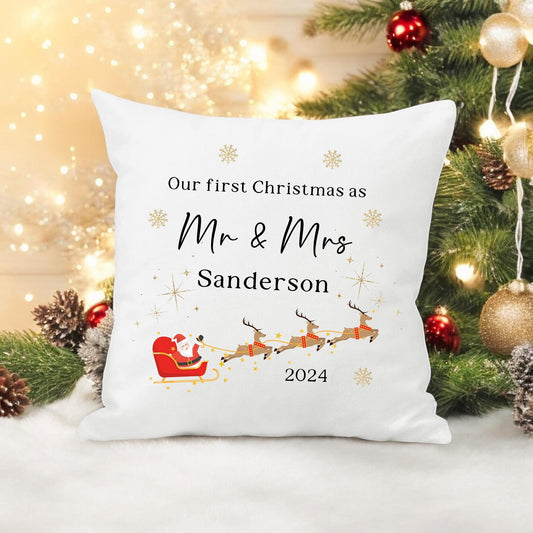 First Christmas as Mr and Mrs Cushion Mr and Mr Pillow Mrs and Mrs Decor Xmas Gift Newlywed 30cm X 30cm Cover Only or Cover and Insert