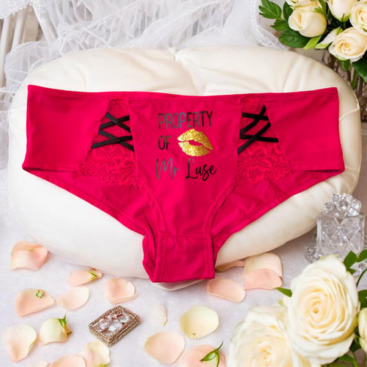 Personalised Property of Ladies Panties Valentine's day gift for her Novelty present Custom Underwear Red