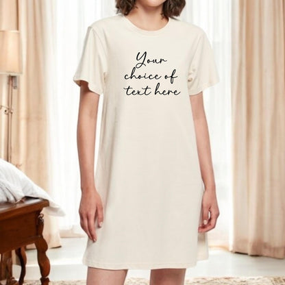 Ladies Personalised T Shirt Dress Nightie Nightshirt Funny Cute Slogan Your Choice of Text Any Wording Nightwear Loungewear Gift Plus Sizes
