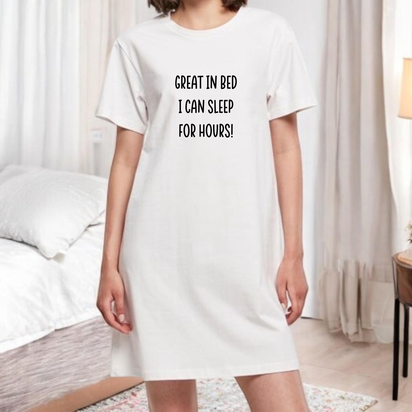 Ladies Personalised T Shirt Dress Nightie Nightshirt Funny Cute Slogan Your Choice of Text Any Wording Nightwear Loungewear Gift Plus Size