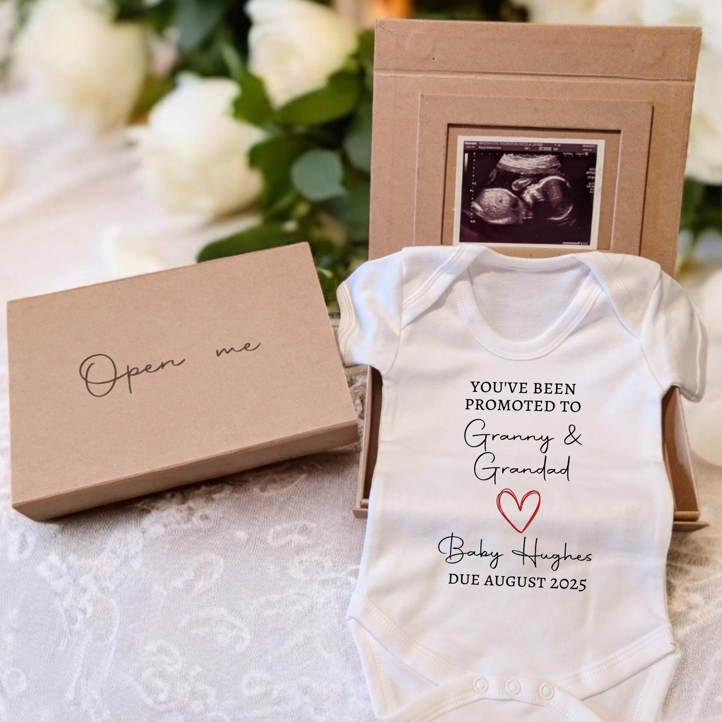 Personalised Pregnancy Announcement Vest Scan Photo Boxed Promoted To Grandparents You're Going To Be Nana Grandad Auntie Uncle