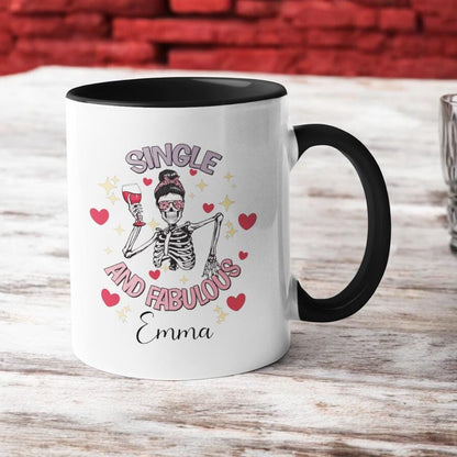 Personalised Single and Fabulous Mug Gift for Her Funny Valentine's Gift 11oz Mug Skeleton Gothic Love Self Love