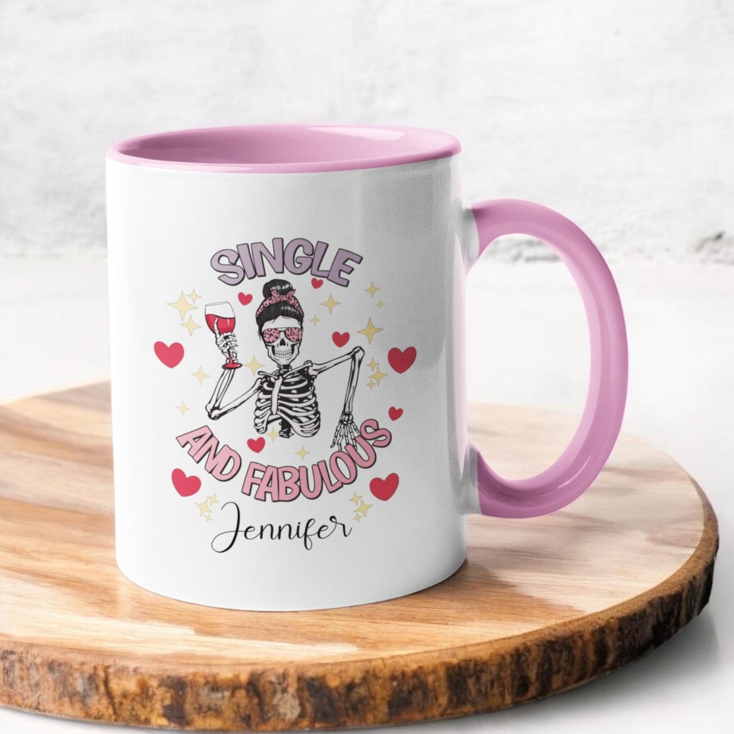 Personalised Single and Fabulous Mug Gift for Her Funny Valentine's Gift 11oz Mug Skeleton Gothic Love Self Love