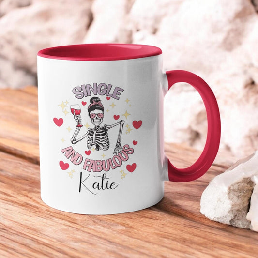 Personalised Single and Fabulous Mug Gift for Her Funny Valentine's Gift 11oz Mug Skeleton Gothic Love Self Love