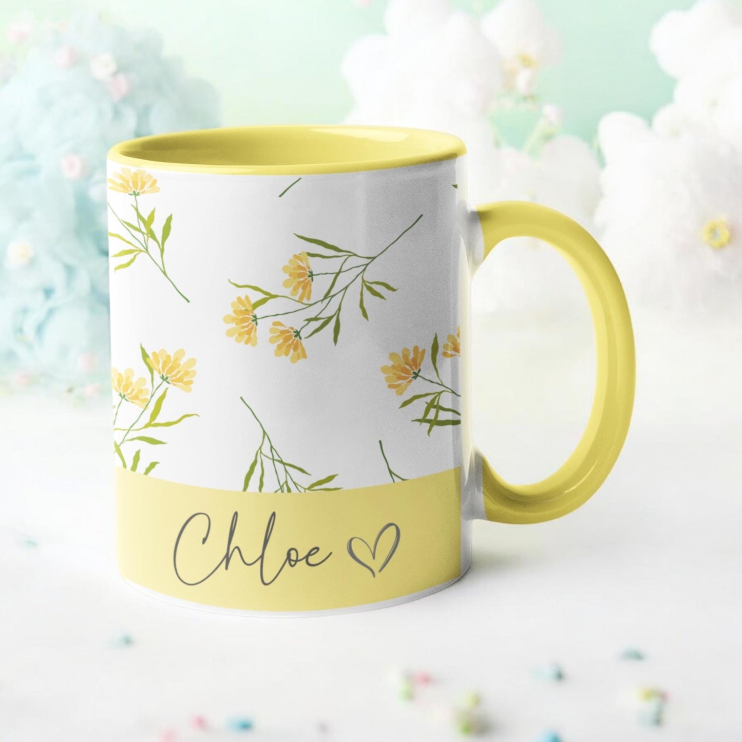 Personalised Mug Floral Name Mother's Day Birthday gift for her Wife Girlfriend gift 11oz pink blue lilac mint yellow Gift for Mum Nan