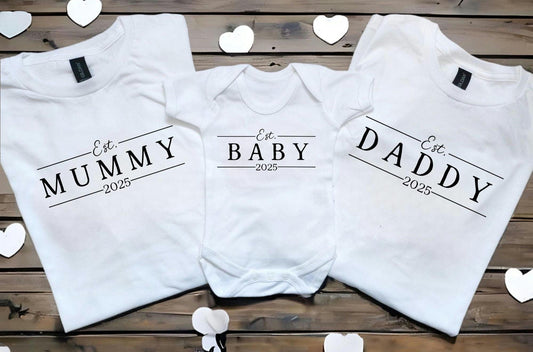 Mummy Daddy Baby Sibling Matching Set Mum Dad Parent Gifts Mini Blessing New Parents Present Est Date custom Pregnancy announcement