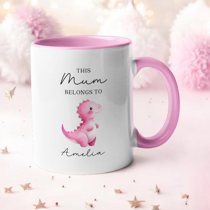 Personalised Mug This Mummy Daddy Belongs to Kids Names Dinosaur Cute Mother's day Gift 11oz Cup