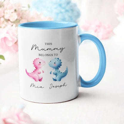 Personalised Mug This Mummy Daddy Belongs to Kids Names Dinosaur Cute Mother's day Gift 11oz Cup