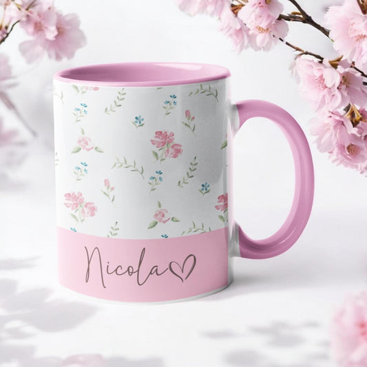 Personalised Mug Floral Name Mother's Day Birthday gift for her Wife Girlfriend gift 11oz pink blue lilac mint yellow Gift for Mum Nan