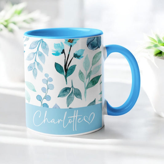 Personalised Mug Floral Name Mother's Day Birthday gift for her Wife Girlfriend gift 11oz pink blue