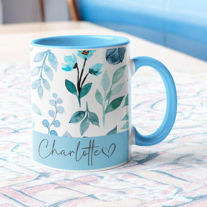 Personalised Mug Floral Name Mother's Day Birthday gift for her Wife Girlfriend gift 11oz pink blue lilac mint yellow Gift for Mum Nan
