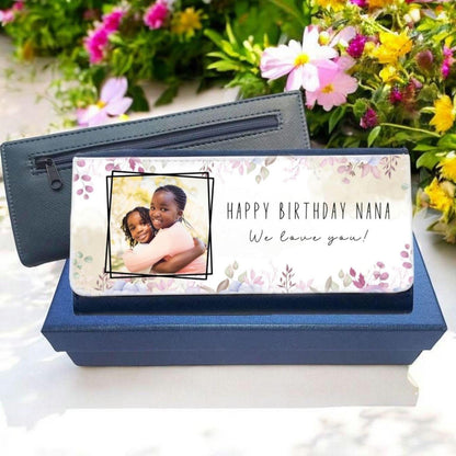 Personalised Ladies Purse PU Leather Wallet in Gift Box Mother's Day Birthday Photo Gift Any Message Gift For Her For Mum Nan 20cm x 9cm