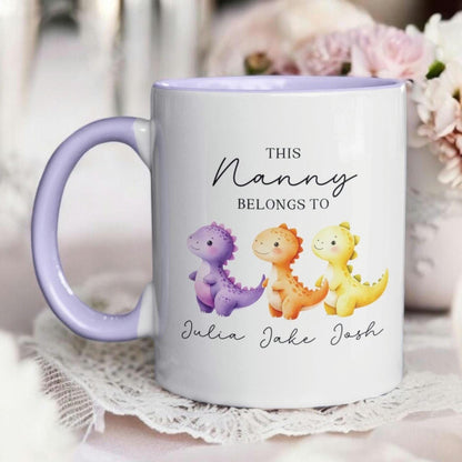 Personalised Mug This Mummy Daddy Belongs to Kids Names Dinosaur Cute Mother's day Gift 11oz Cup