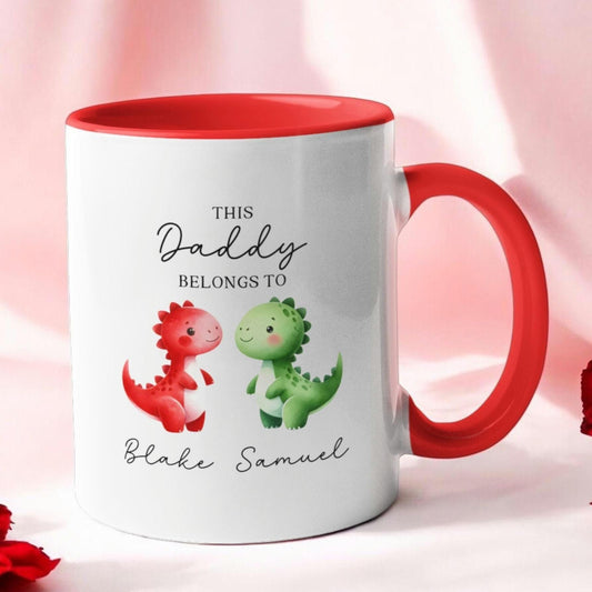 Personalised Mug This Mummy Daddy Belongs to Kids Names Dinosaur Cute Mother's day Gift 11oz Cup