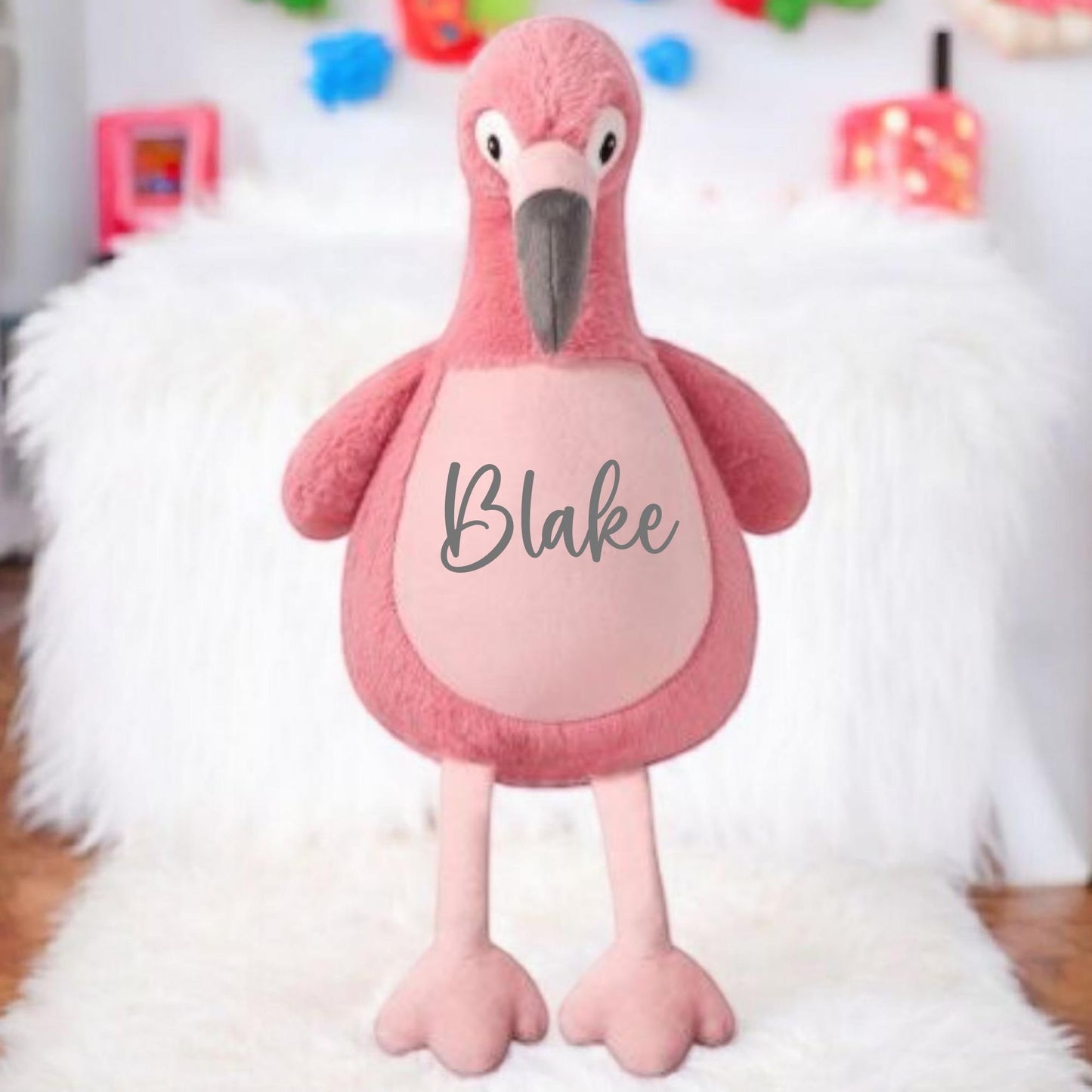 Personalised Flamingo Soft Toy Cuddly Kids Gift Birthday Present 42cm Gift for Boy Gift for Girl Sibling Cute Fun