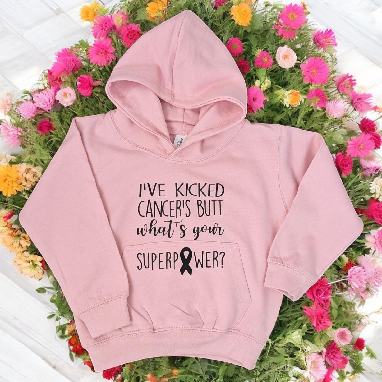 Personalised 'I Kicked Cancer's Butt' Hoodie - Ribbon Clothing