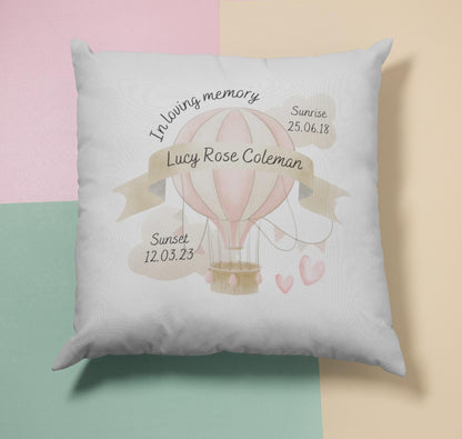 Personalised Memorial Cushion: Baby Loss Keepsake with Hot Air Balloon