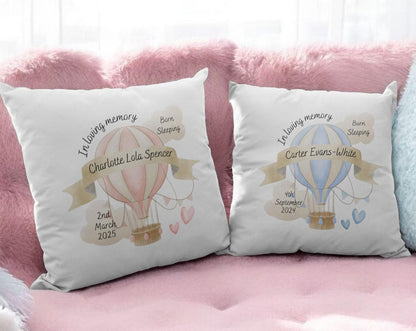 Personalised Memorial Cushion: Baby Loss Keepsake with Hot Air Balloon